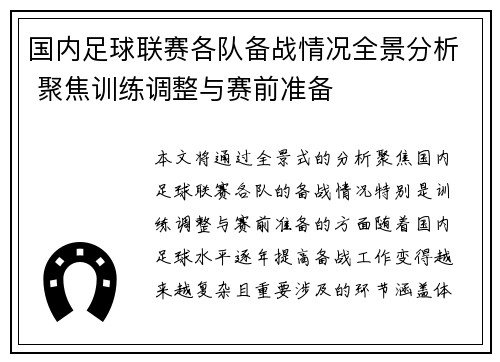 国内足球联赛各队备战情况全景分析 聚焦训练调整与赛前准备