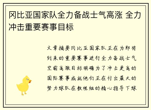 冈比亚国家队全力备战士气高涨 全力冲击重要赛事目标